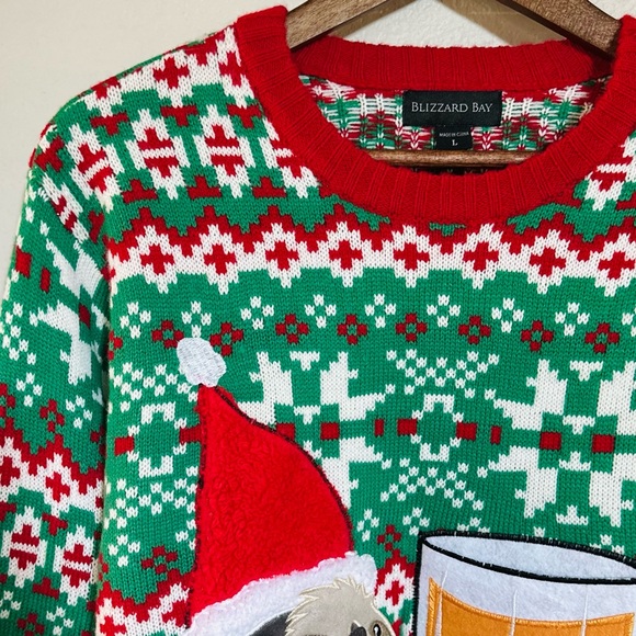 BLIZZARD BAY L Ugly Christmas Sweater • Holiday Sloth Beer Mug Pocket Pullover - Picture 2 of 14